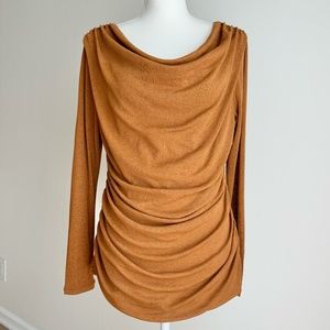 Soft Surroundings Long Sleeve Draped Ruched Blouse Copper Knit Medium Womens